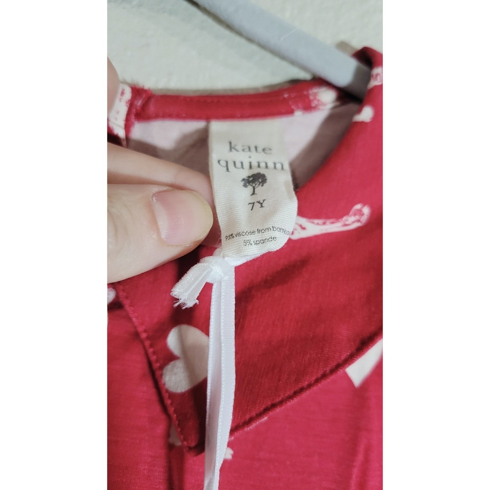 Kate Quinn Red Llama Heart‎ Bamboo Dress Girls 7Y NWT 2023 - Picture 3 of 7